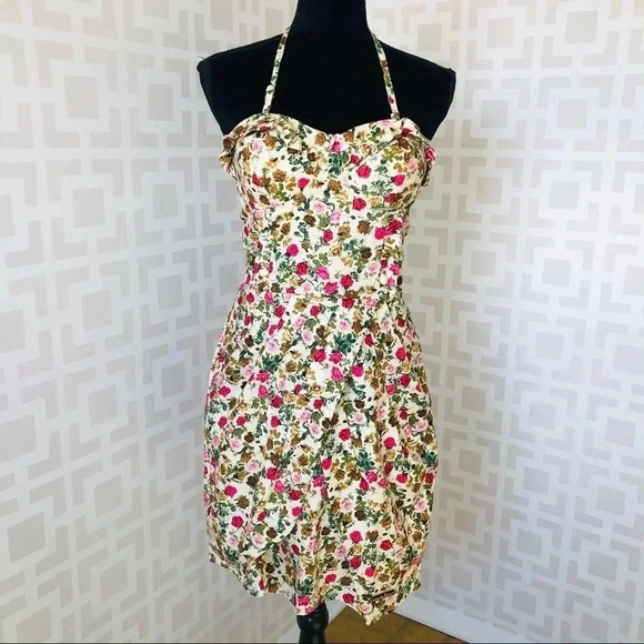 Sara Boo Floral Halter Cocktail Dress L - Picture 1 of 6